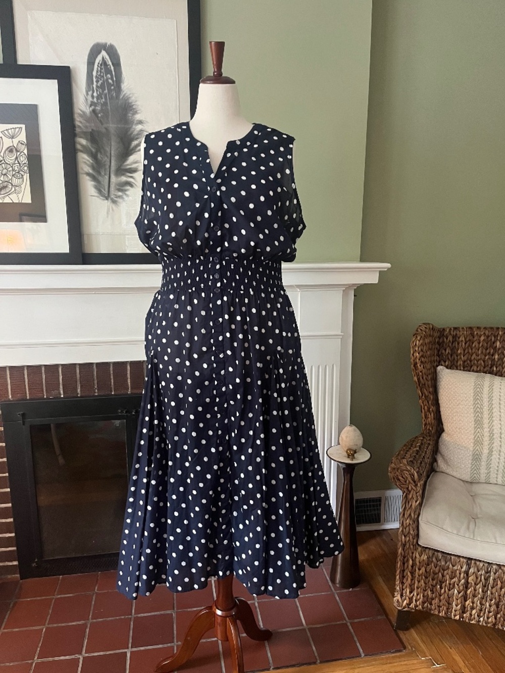 Chelsea & Theodore Cotton Polka Dot Midi Dress | Smocked Waist | Size 2X